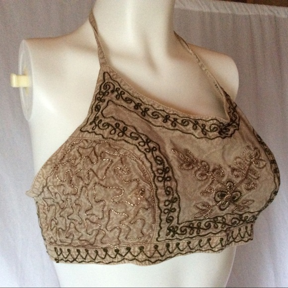 VTG Embroidered Indian halter top bra w/ vest set - Picture 7 of 8